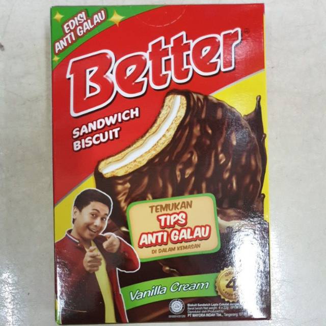 

Better Sandwich Biskuit Cemilan Snack Rasa Coklat dengan Vanila Cream