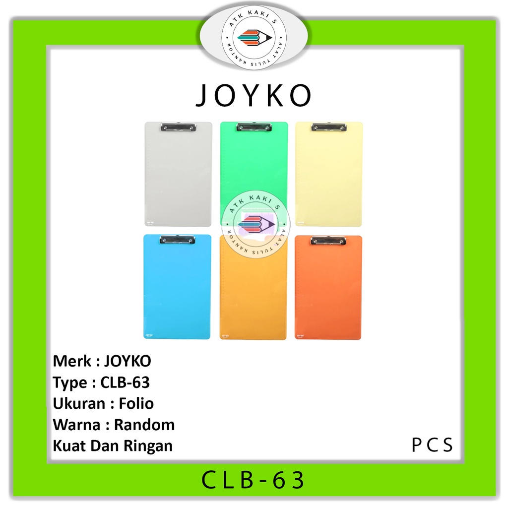 

JOYKO - CLB-63 Clip Board - Papan Jalan Alas Tulis Trans - PCS