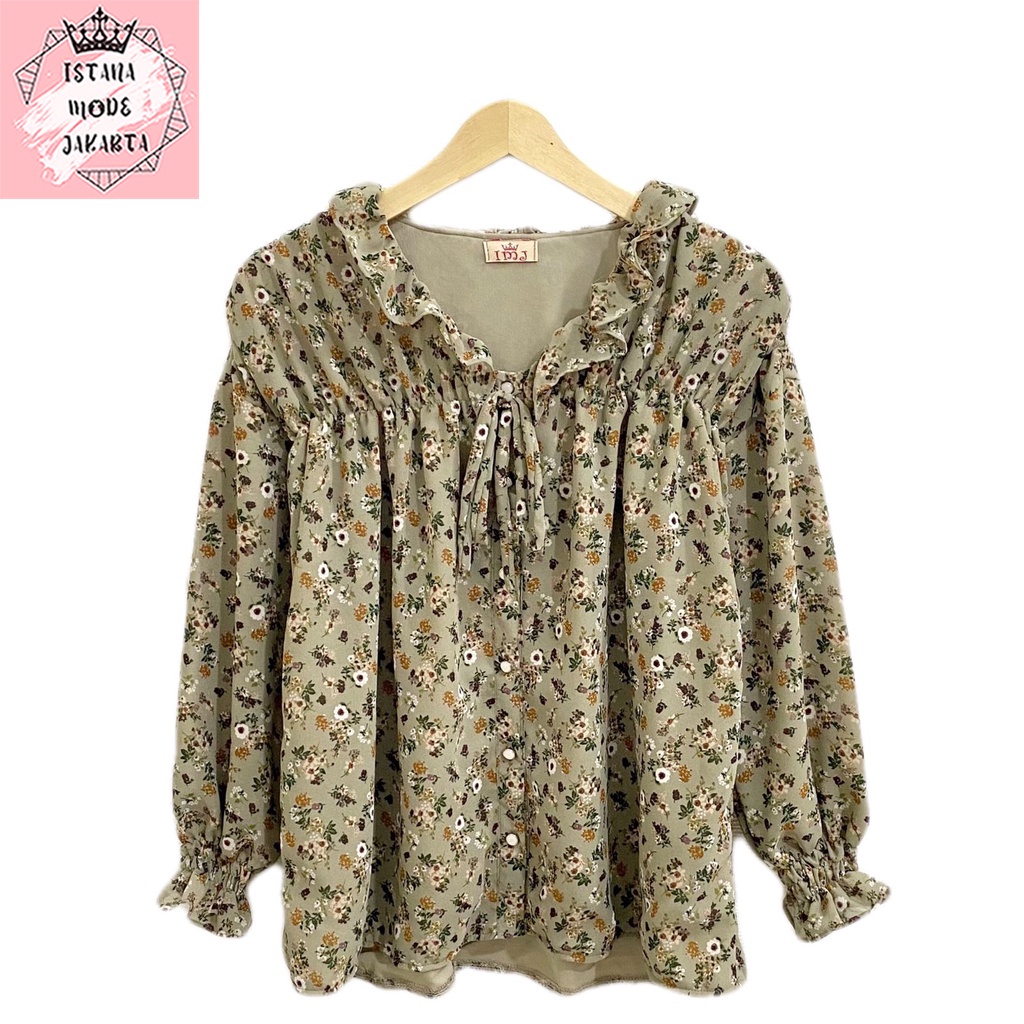 ISTANA MODE JAKARTA Sonya Jumbo baju atasan wanita terbaru blouse korean style blouse wanita lengan panjang-BUNGA COKSU 5