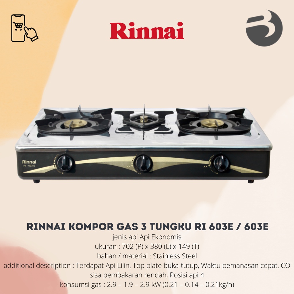 Rinnai Kompor Gas 3 Tungku RI 603E / 603E