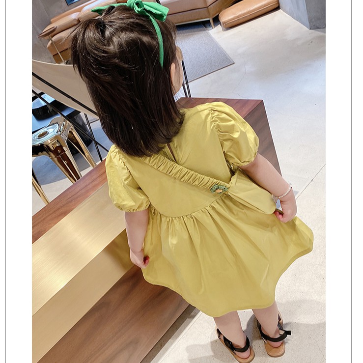 Baju Dress Anak Perempuan Polos  Lengan Pendek Packet Mini Tas Gaun Lucu Style Fashion Import