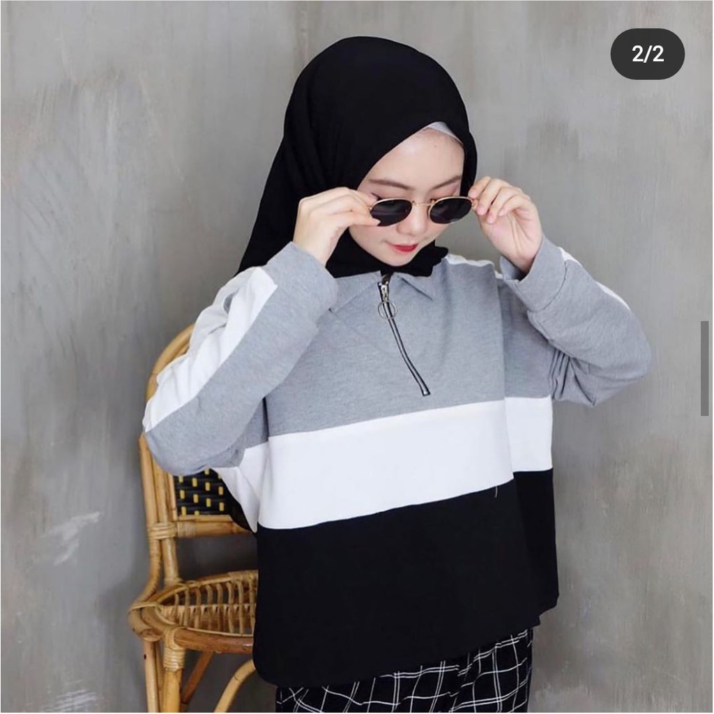 KIKO BLOUSE | BLOUSE ZIPER 3 WARNA | BLOUSE KOMBI | BLOUSE ATASAN WANITA | ATASAN CROP TEE