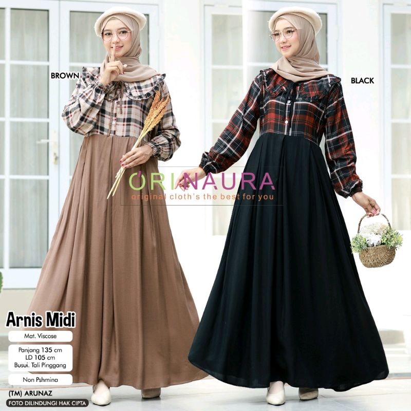 Dress Gamis Muslim Arnis Midi Dress 2022 Original By Ori Naura // MURNI MIDI Viscose