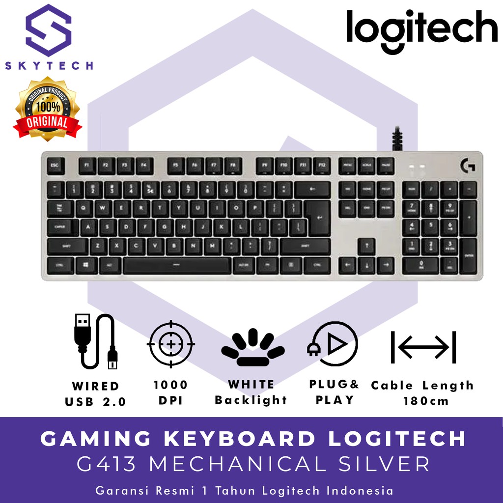 KEYBOARD GAMING LOGITECH G413 SILVER ORIGINAL GARANSI RESMI