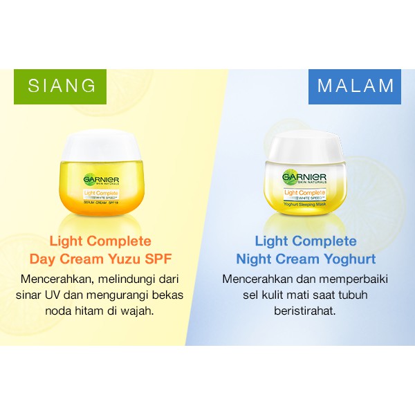 PAKET PUTIH 24 Jam Garnier Light Complete White Speed Serum Cream & Night Yogurt Sleeping Mask