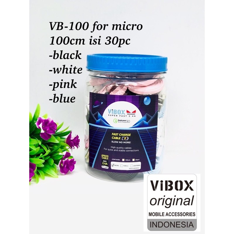 GROSIR ~ 1TOPLES ISI 30PCS KABEL DATA VIBOX VB100 ORIGINAL QUALCOMM 3.0 MICRO TYPE C