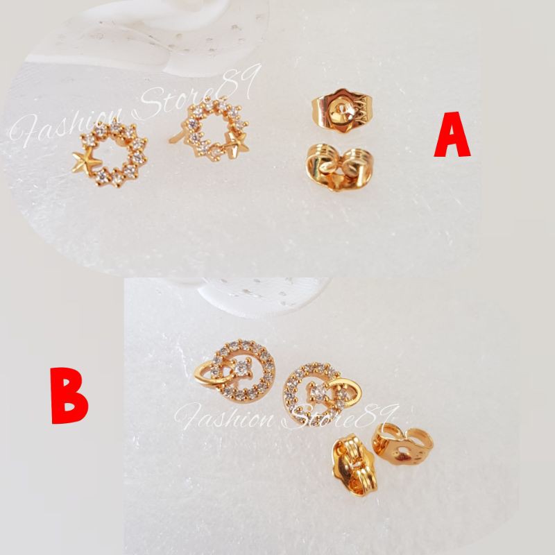 Anting Tusuk simple elegant Motif Bulan dan Bintang Xuping lapis emas 18K import Premium