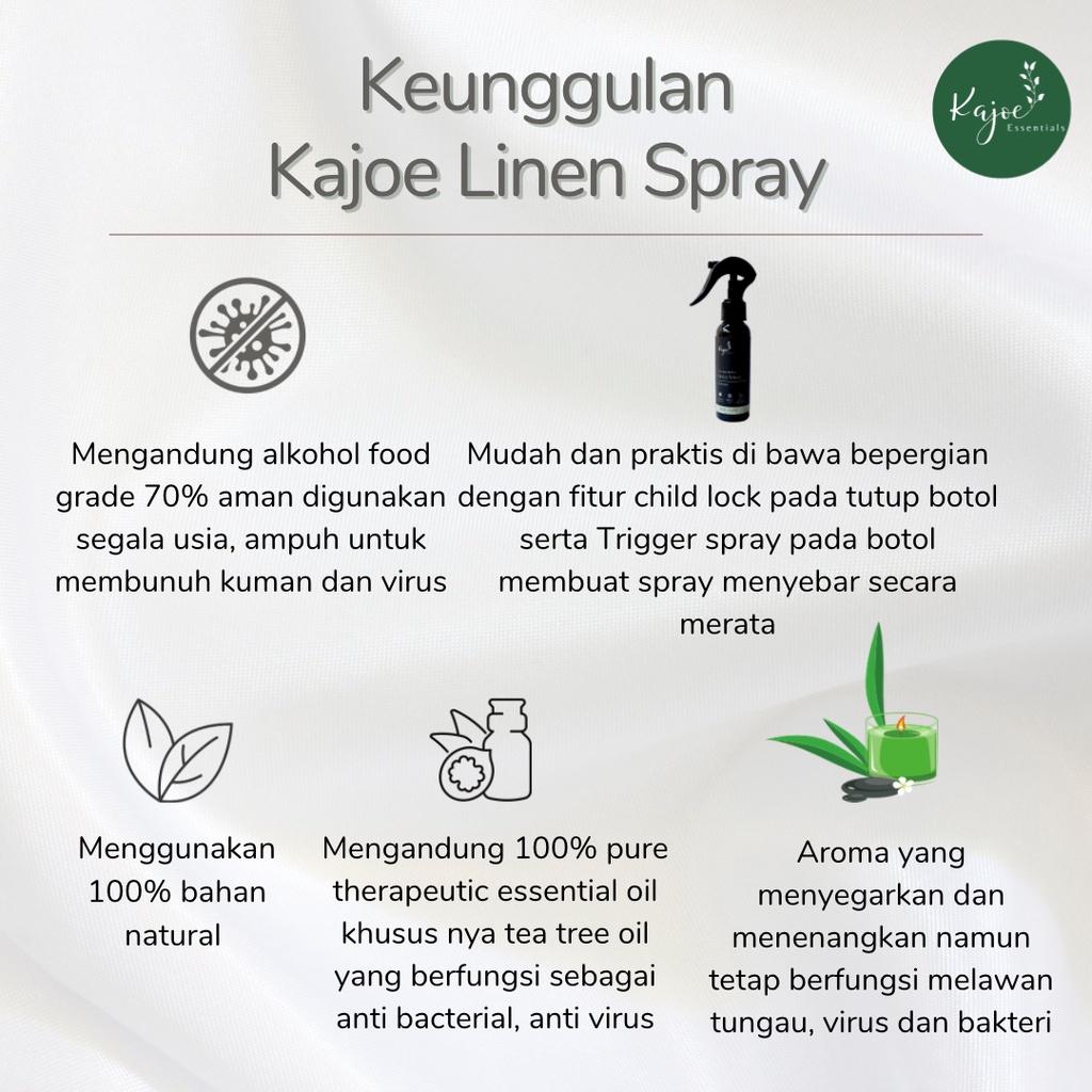 KAJOE LINEN BED SPRAY | Anti Tungau Anti Kutu Kasur Anti Bacterial&amp;Virus Pure Essential Oil 100 ML