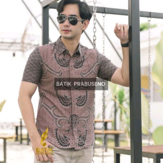 Janasukmawa Lengan Pendek Slimfit Original Baju Batik Prabuseno Kemeja Pria Bahan Katun Printing Hal