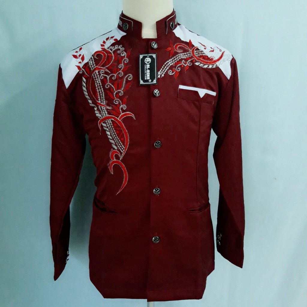 Jasko jass koko terlaris Jasko Original Baju Koko Marun List Putih Bordir Merah
