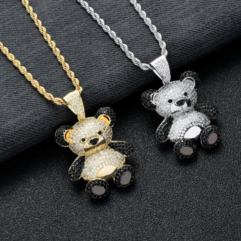 Animal Panda Pendant Shiny Micro Inlaid Zircon Street Hip Hop Jewelry Men's and Women's Necklace