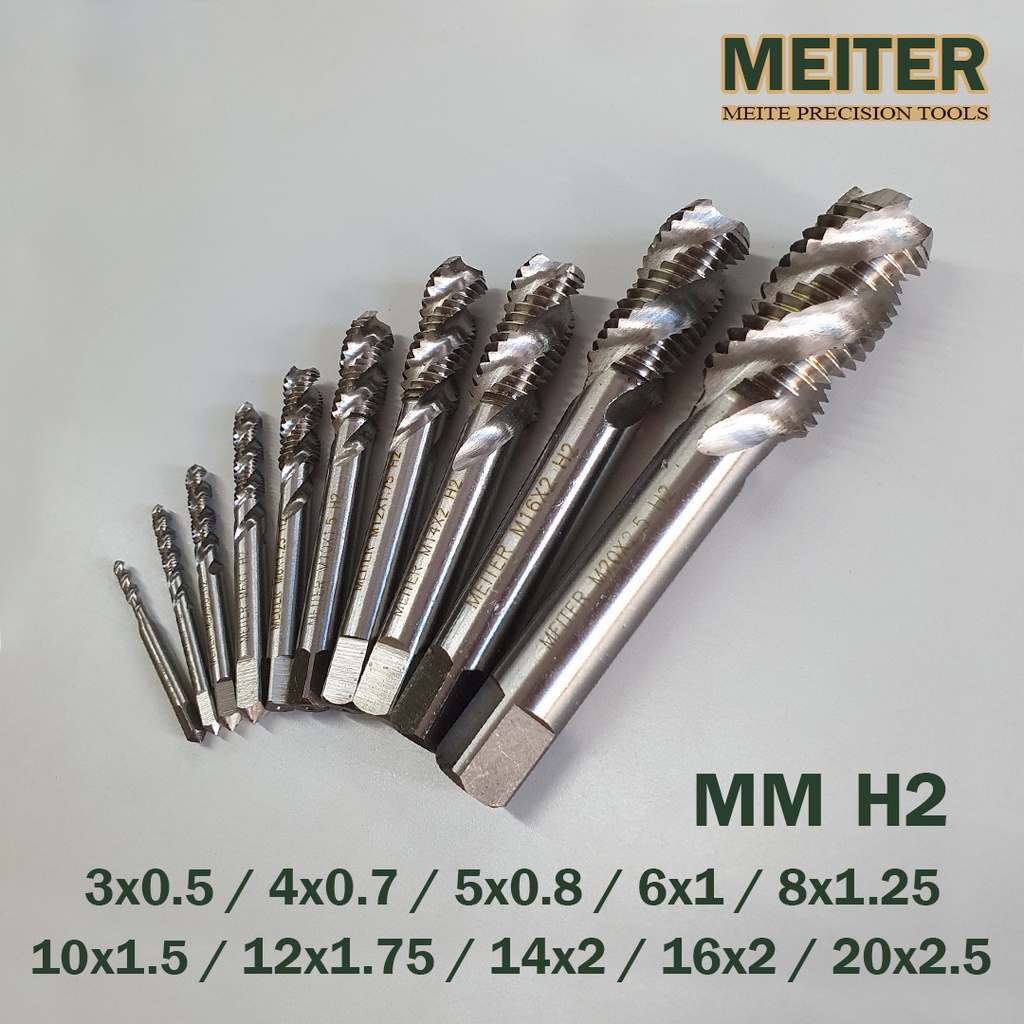 Spiral Tap HSS 3/4/5/6/8/10/12/14/16/20 mm H2 Meiter M3 0.5 M4 0.7 M5 0.8 M6 1 M8 1.25 M10 1.5 M12 1