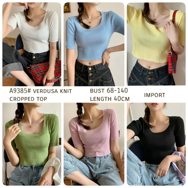 MDLV ~ A9385# Verdusa Knit Cropped top Atasan Crop Rajut Basic Fashion Import