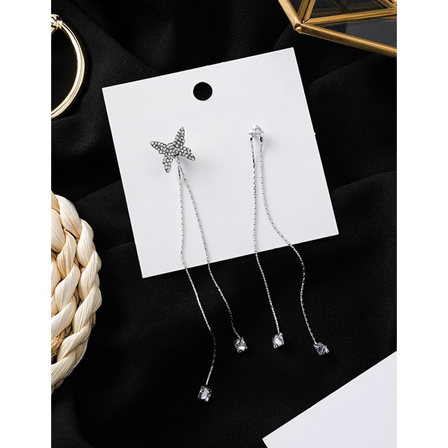LRC Anting Tusuk Fashion Golden Rhinestone Chain Butterfly Asymmetric Earrings D63781