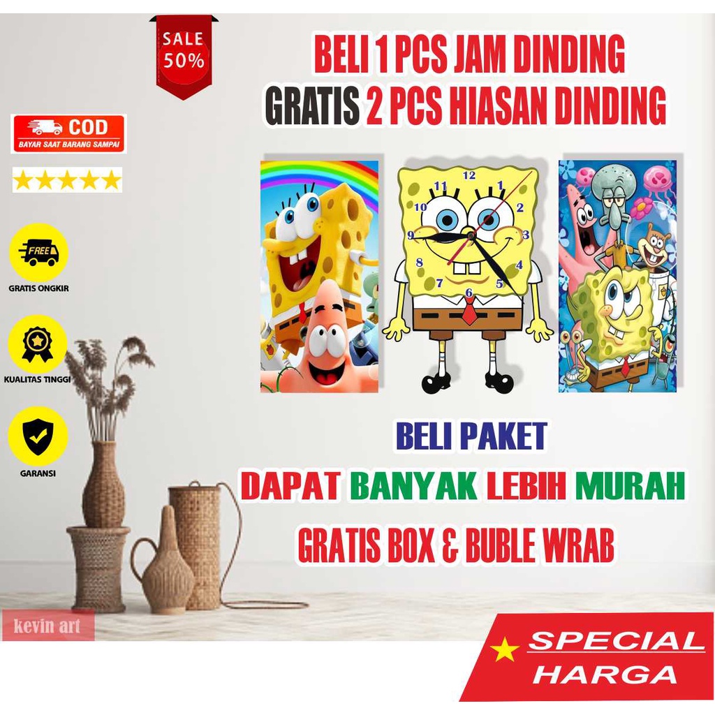 JAM DINDING BESAR KARAKTER SPONGEBOB 1 SET HIASAN DINDING MURAH UNIK ARTISTIK DEKORASI KAMAR TIDUR ANAK MINIMALIS MODERN MEWAH AESTHETIC CUSTOM STIKER DINDING PAJANGAN DINDING ARTISTIK SERBA SERBI PERLENGKAPAN DEKORASI PERNAK PERNIK HIASAN RUMAH GANTUNGAN