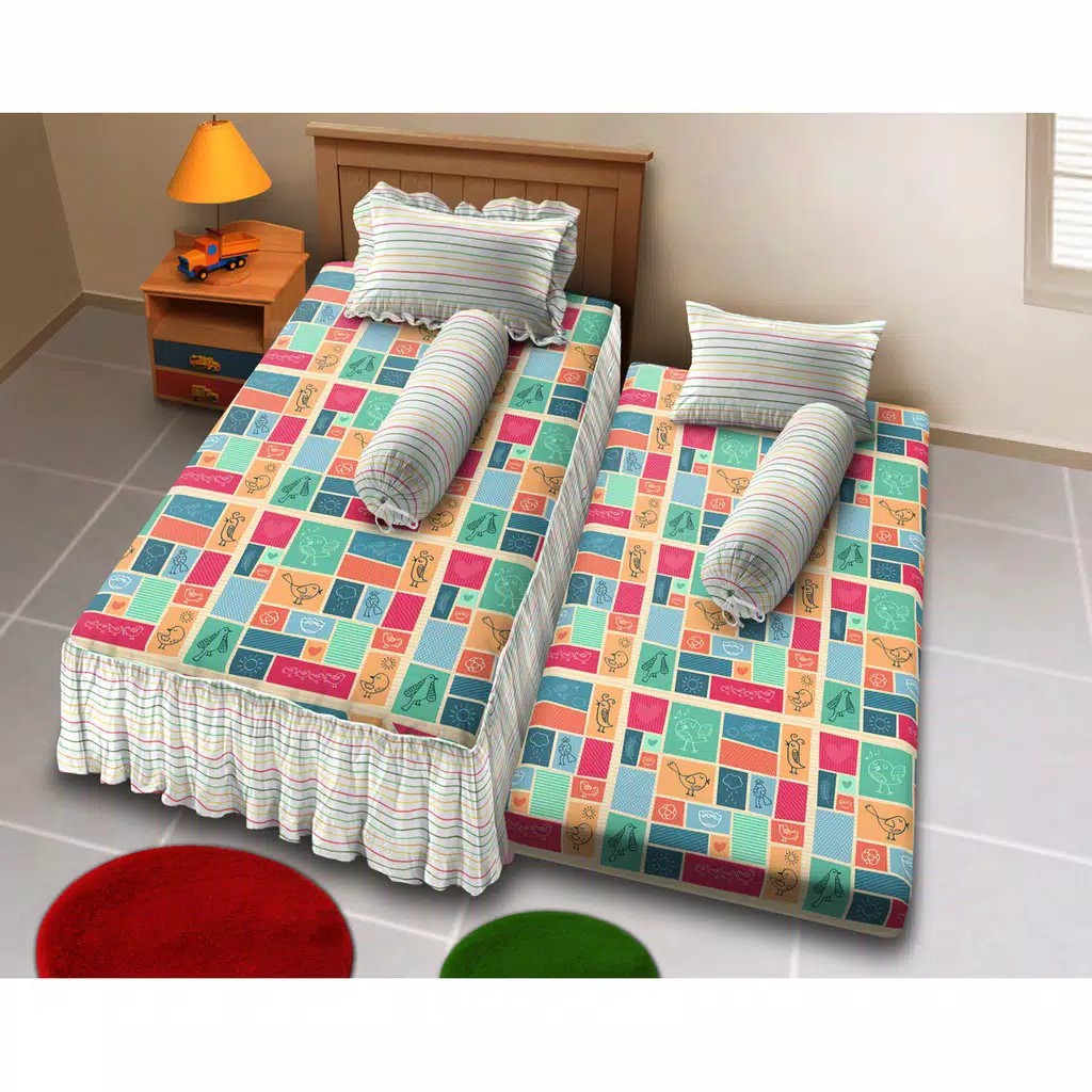 Murah Sprei Sorong Rumbai / flat (2 in 1) Kintakun Uk 120 Colorful Square