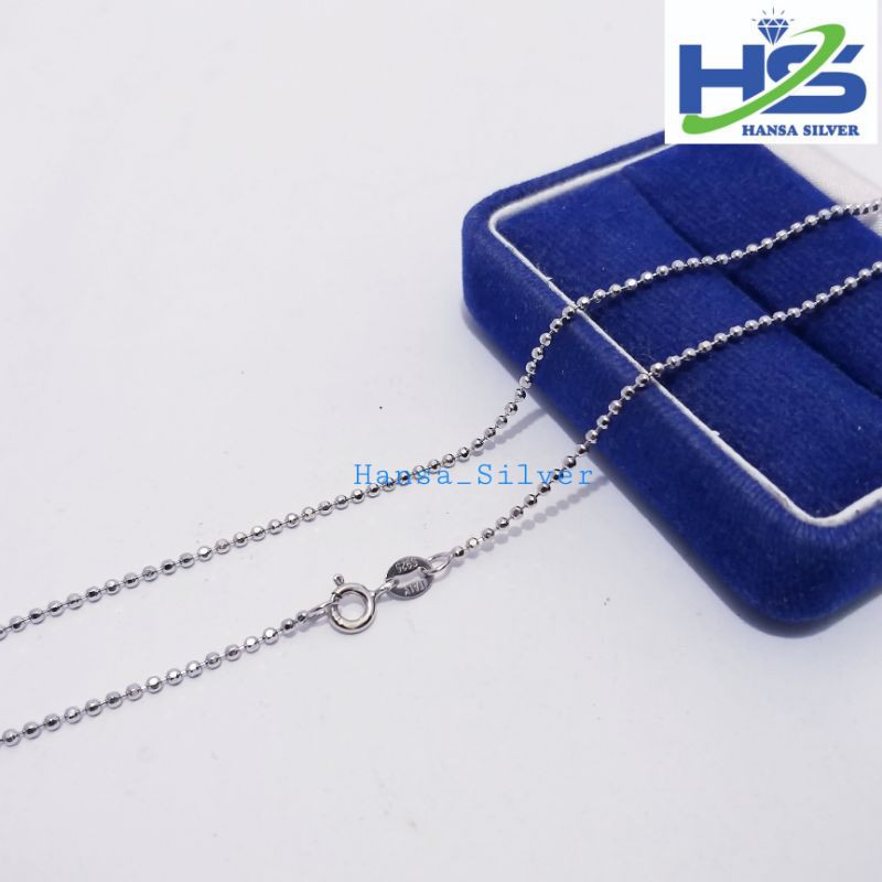 Kalung Perak Silver Asli 925 Lapis Emas Putih Model Biji Lada Polos 45 50 60Cm - Kalung Perak Pria Wanita Anti Karat