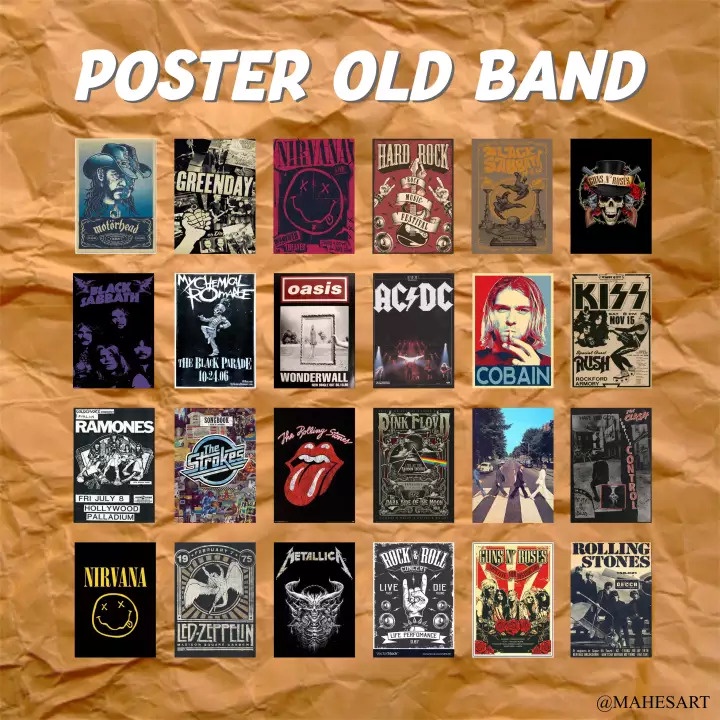 (16pcs)FREE PEREKAT POSTER AESTHETIC,POSTER DINDING AESTHETIC,POSTER OLD BAND,POSTER BAND JADUL,POST