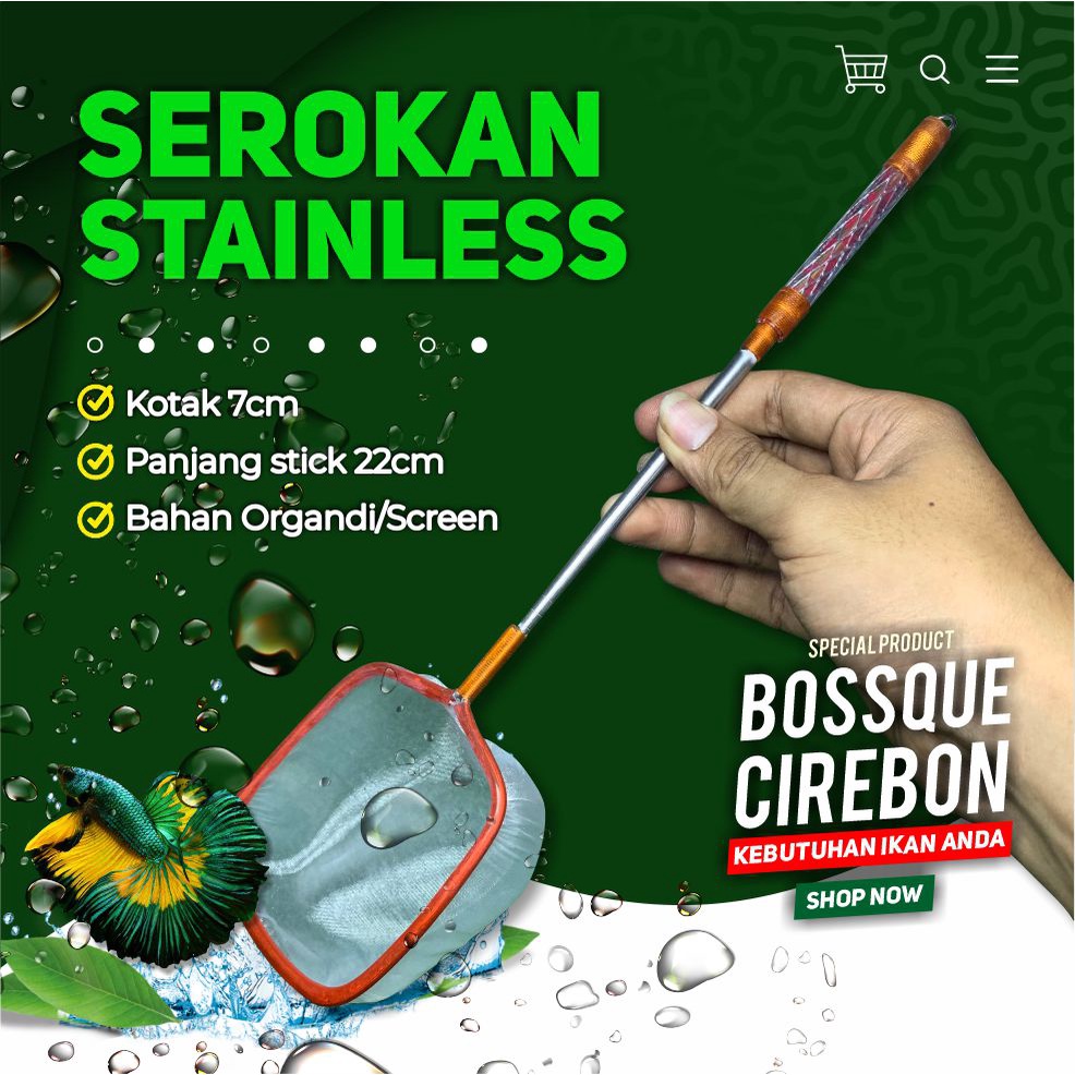 Serokan Stainless Handle Kotak 7cm Seser Saringan Sauk Ikan Cupang Jentik Kutu Air Cangkang Artemia