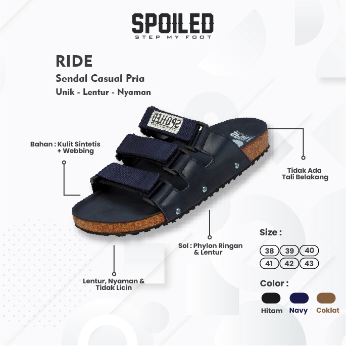 Spoiled - Semeru Pronojiwo Sandal Casual Kasual Pria Sendal Cowok Cowo Laki - Laki Travelling Tali S