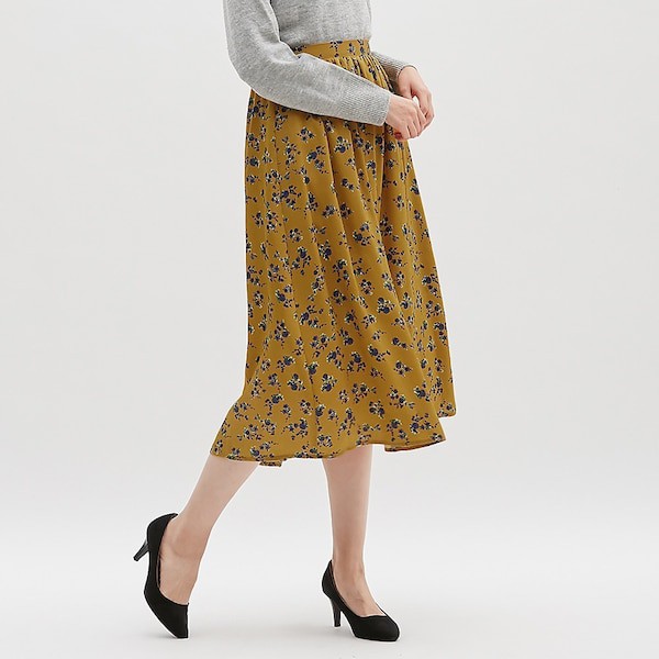 UNIQLO GU Satin Flare Midi Skirt (Flower)