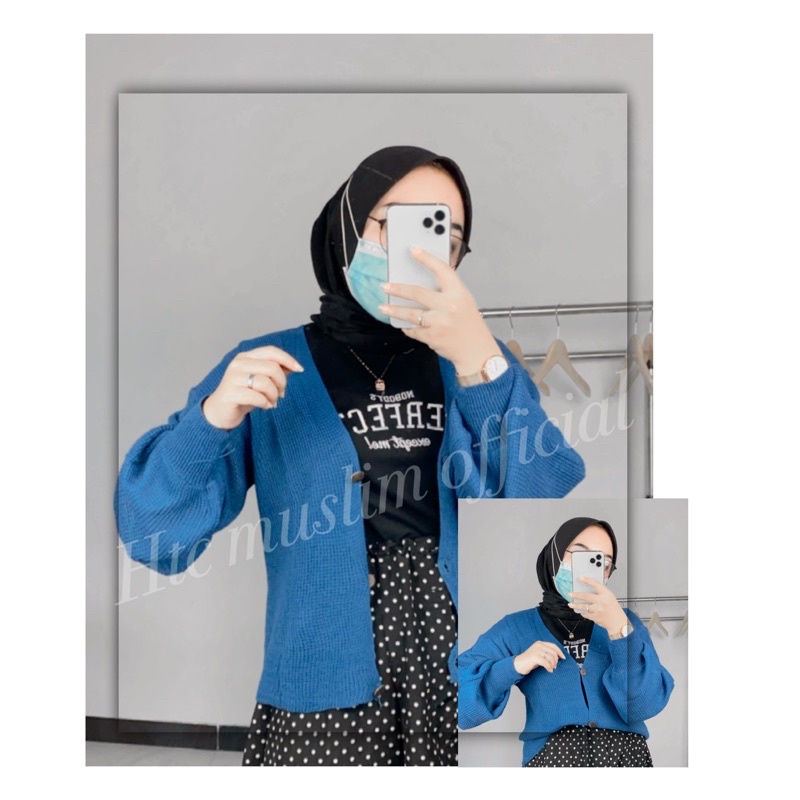 Cardigan Rajut BALONE Kancing Batok Wanita Knit Wear Muslimah-Denim