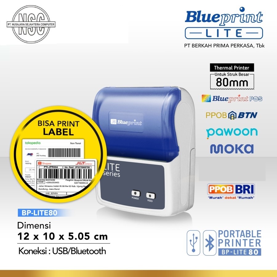 Portable Printer Thermal Label 80 BLUEPRINT BP LITE80 USB + Bluetooth