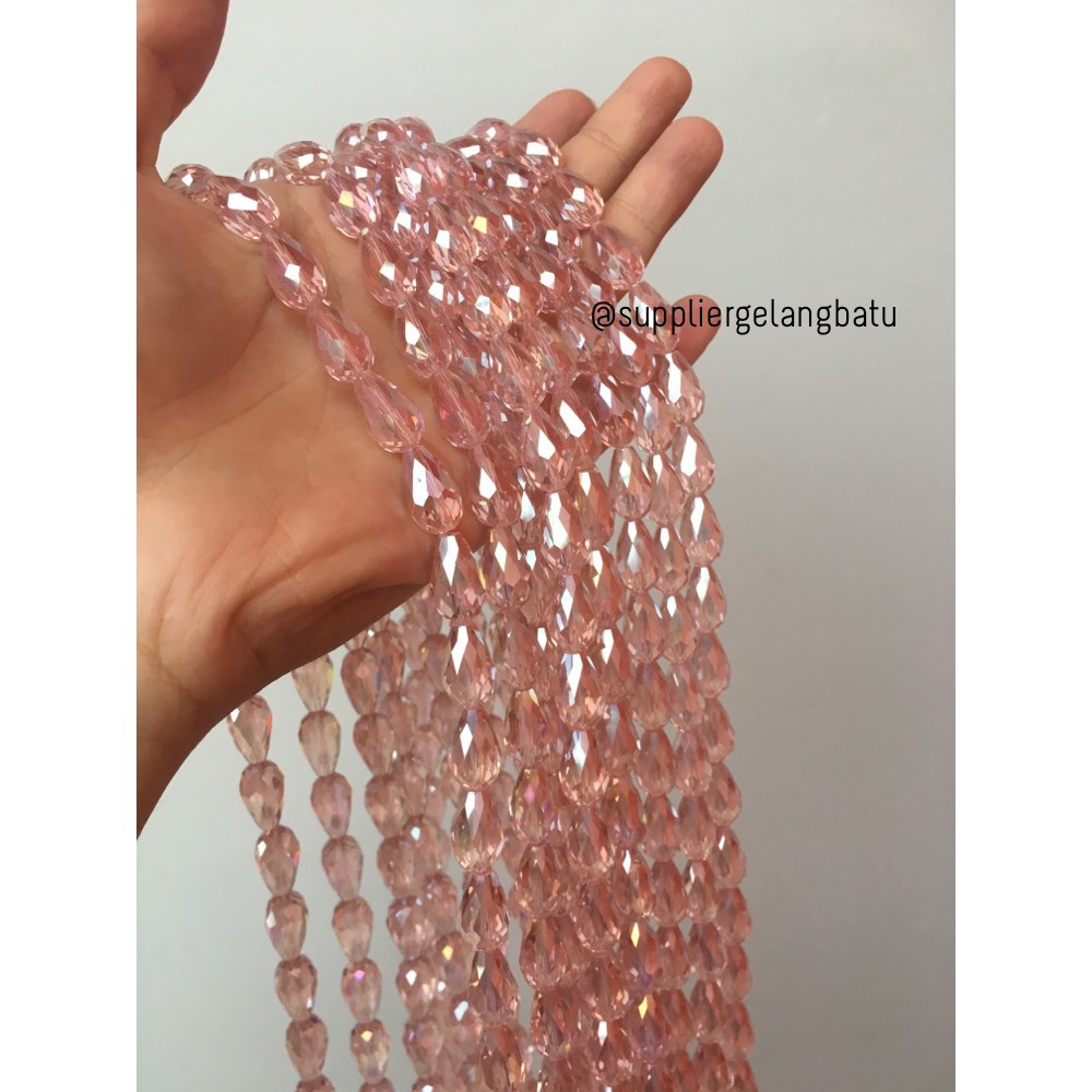 kristal Tetes ceko 15mm x 10mm LIGHT PINK bahan gelang kalung PREMIUM aksesoris supplier grosir