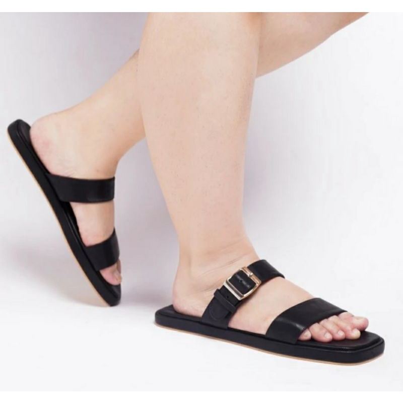 Sandal Oversize Wanita Black Sendal Ukuran Super JUMBO Hitam Sendal Vinci Koreaan Style Cantik