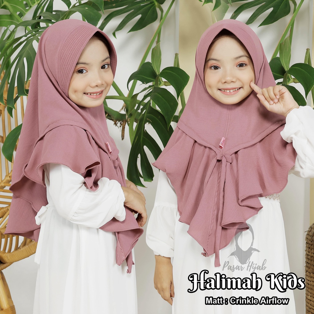 Kerudung Anak HALIMAH KIDS Crinkle Airflow Premium Jilbab Anak Airflow Anti Kusut Pasar Hija'b