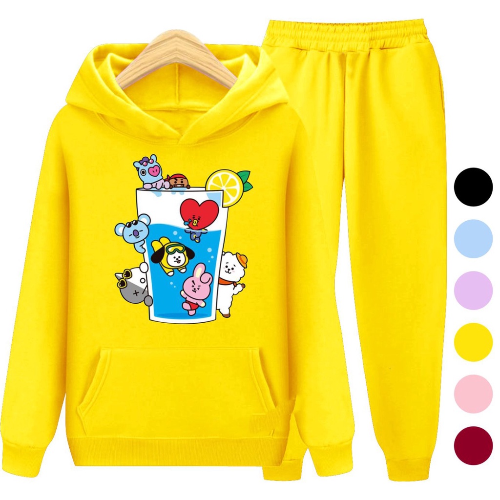 Setelan Sweater Hoodie BT21 / Sweater Anak Perempuan Baju Jaket Korea BTS Kekinian