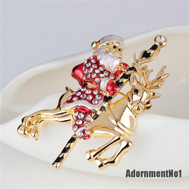 (Adornmentno1) 1pc Bros Pin Bentuk Santa Claus / Rusa Natal Aksen Berlian Imitasi Untuk Wanita