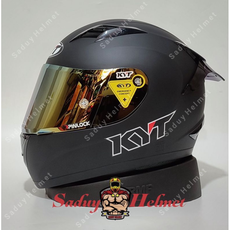 HELM KYT R10 SOLID HITAM DOP - BLACK DOP PAKET GANTENG-Black Dop Paket Gold