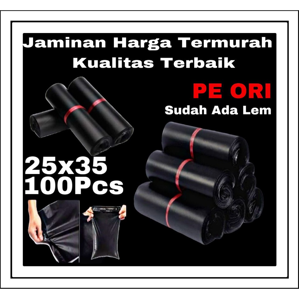 

POLYMAILER 25X35 CM 100PCS PE HITAM GLOSSY / PLASTIK PACKING ONLINE / PLASTIC POLYMAILER
