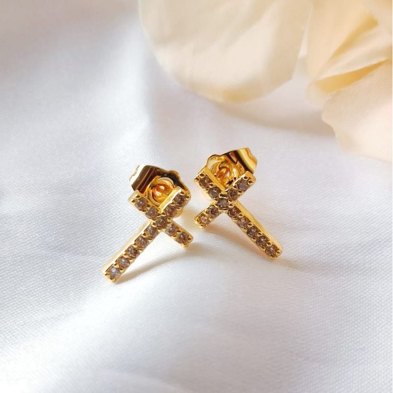 Anting Xuping Salib Lapis Emas Anting Import Anting Tusuk Fashion Wanita