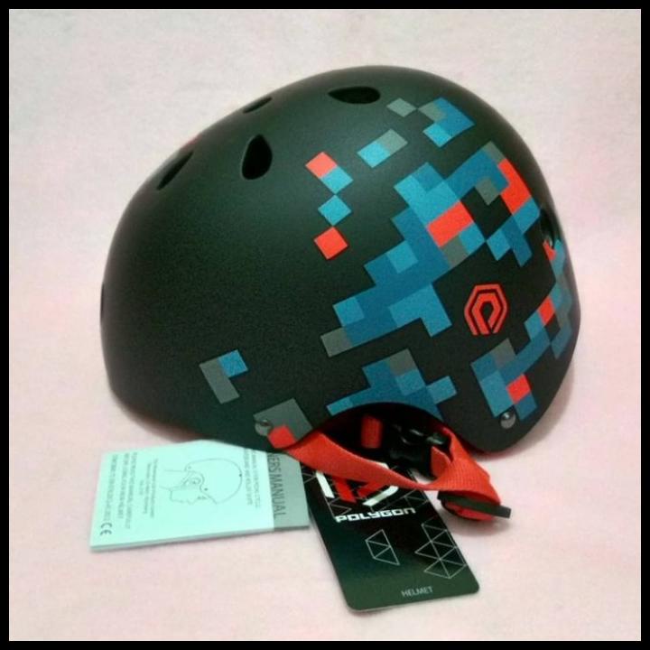 Helm Sepeda Polygon Pixel Black Blue Kuat Original Helm Batok Bmx Mtb