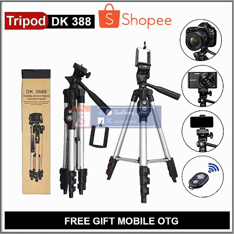 TRIPOD BLUETOOTH WIRELESS DK-3888 DAN 3110 ALUMINIUM STAND KAMERA HANDYCAM FREE HOLDER U