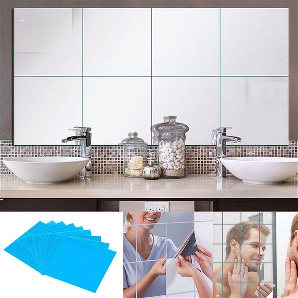 Solighter1 /9 /16pcs Cermin Ubin Stiker Dinding Fashion 3D Kamar Makeup Dekorasi Rumah Mosaik