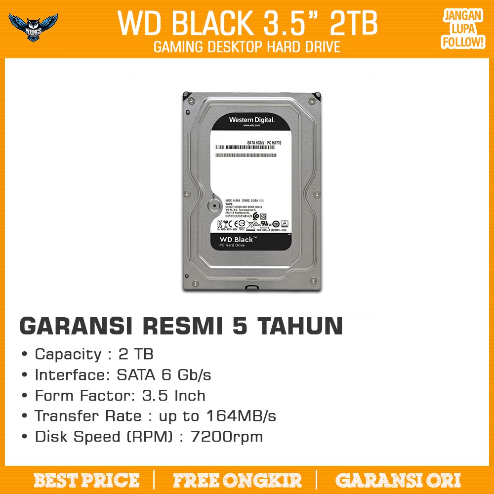 WD BLACK 3.5&quot; 2TB RESMI - GAMING HD HDD HARDISK HARDDISK INTERNAL PC