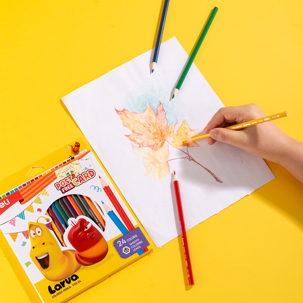 Deli Larva School Color Pencil / Pensil Warna 12/24 Warna Mudah Diraut Warna Cerah dan Tebal EC115-6