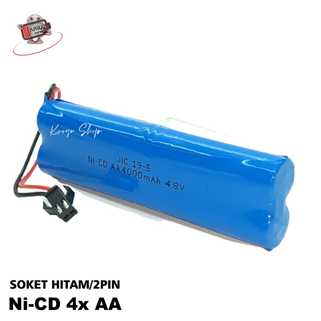 Baterai Cas RC/Mobil Remot 4AA Ni-Cd 4.8volt - 4000mAh Model Susun Tumpuk Socket Hitam