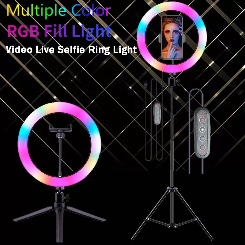 Video Light Dimmable RGB Selfie LED Ring Light With Tripod Stand USB Ring Lamp Large Photography Rim Light For TikTok Youtube