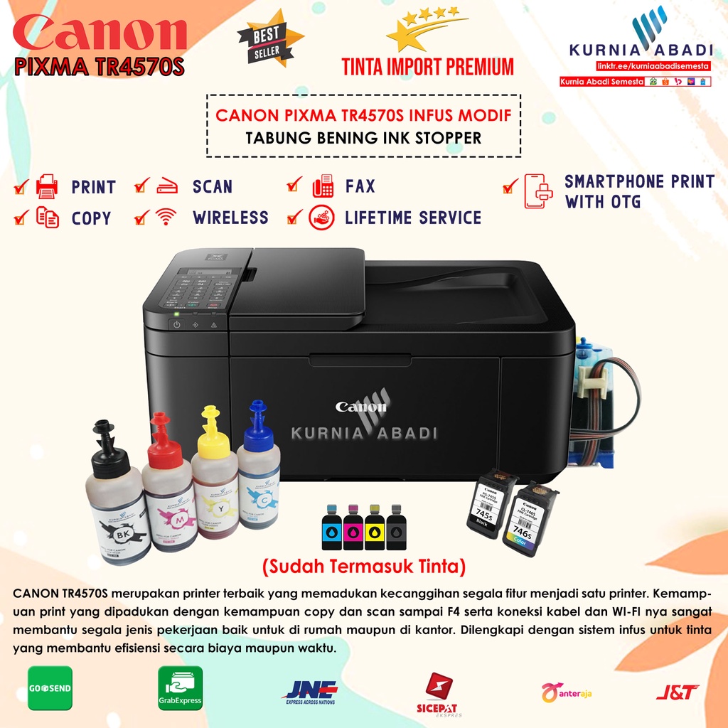 Printer Canon PIXMA TR4570S Infus Tabung Bening Print Scan Copy Wifi