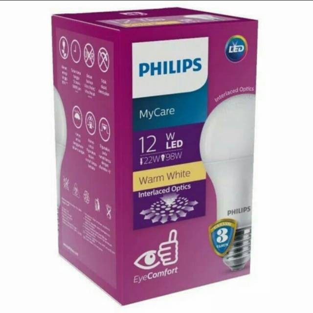 LED PHILIPS 12 WATT WARM WHITE 3000K KUNING BOHLAM LAMPU