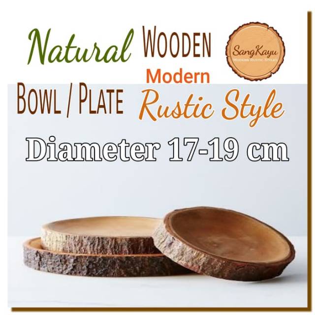 Modern Rustic Wooden plate bowl 17-19 piring mangkok saji kayu tray