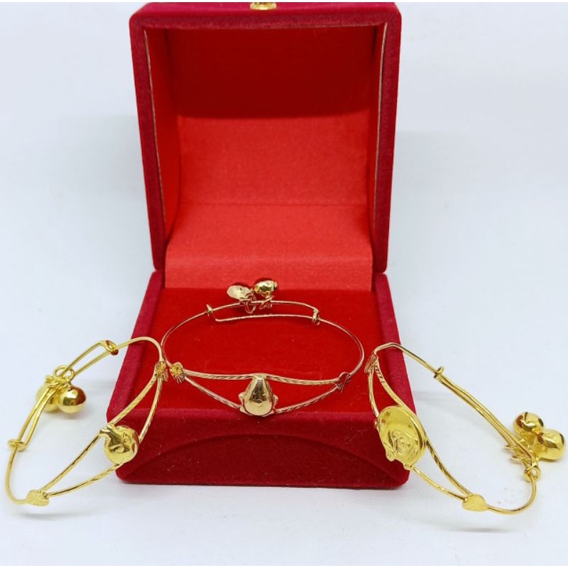 GELANG PERAK 925 ASLI LAPIS EMAS/GELANG ANAK BONEKA POLOS ADJUST 2BEL/GELANG BABY ASLI SILVER/GELANG FASHION ANAK