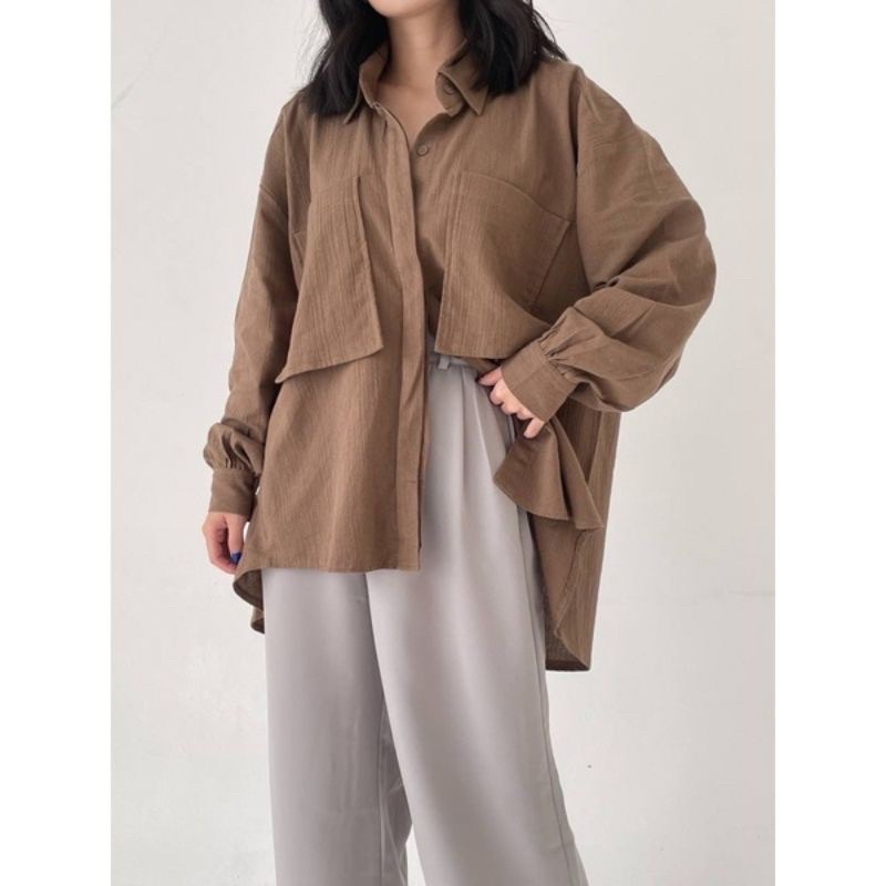 JC- NIKI Shirt 2001 / Gea Top / Kemeja Linen Crinkle / Kemeja Oversize Linen Crincle 2 Pocket / Kemeja Oversize Crincle Premium