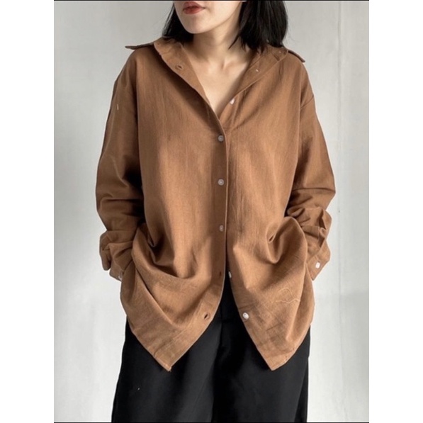 Kemeja Oversize Linen Wanita - Linen shirt -Atasan Wanita lengan Panjang 990