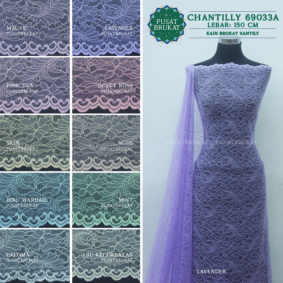 KAIN BROKAT CHANTILLY / BRUKAT SANTILY 69033A, LEBAR 150CM [harga per 0.5m]