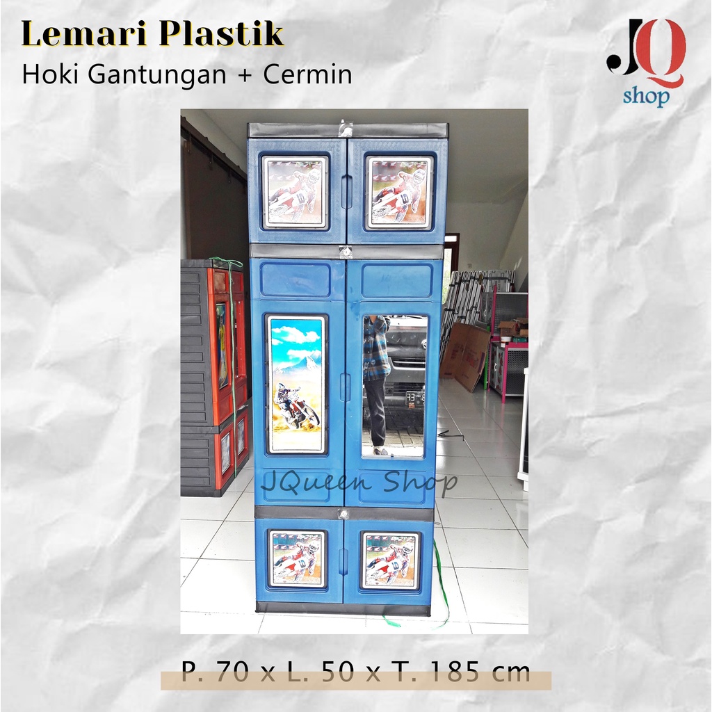 Lemari Baju / Pakaian Plastik Panjang Hoki Gantung + Cermin 2 Pintu